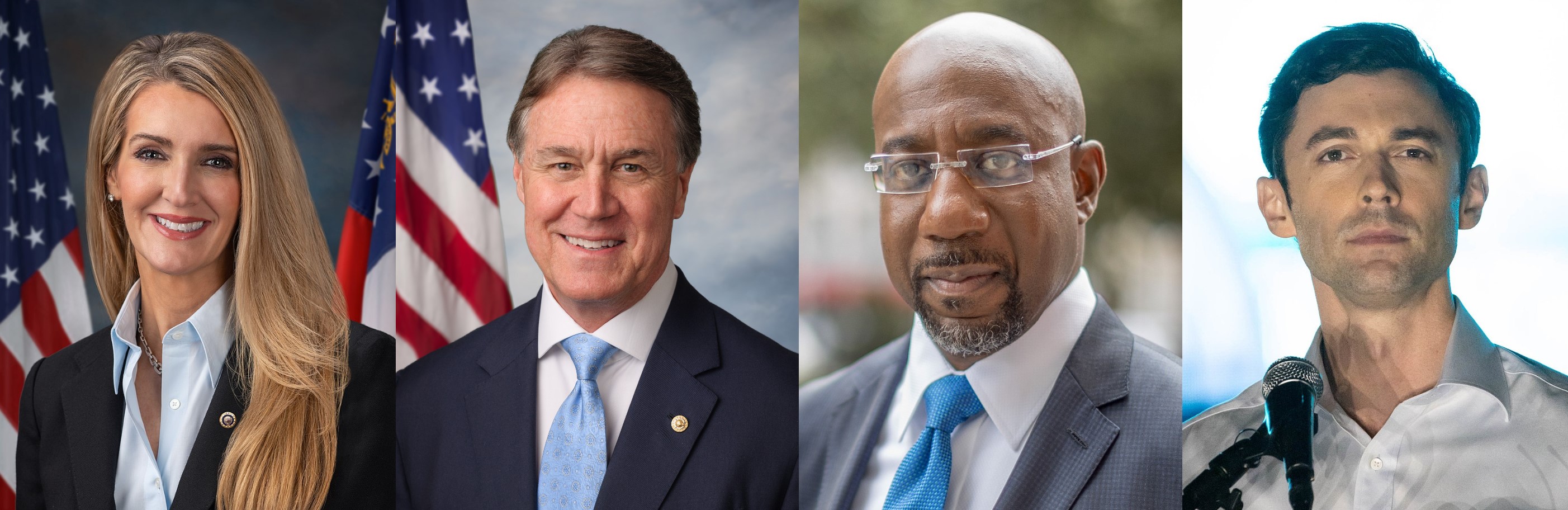 David Perdue (republikáni), Jon Ossoff (demokraté), Raphael Warnock (demokraté), Kelly Loefflerová (republikáni)