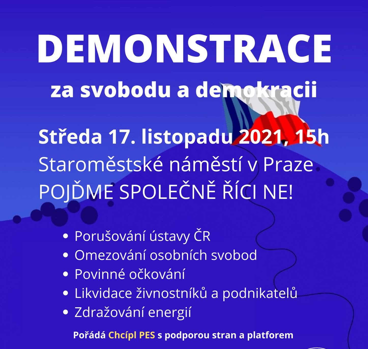 demonstrace za svobodu a demokracii 17 listopadu 2021 mensi